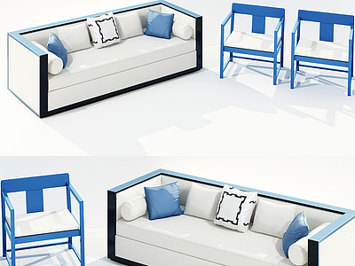 3d新中式沙发椅子组合模型