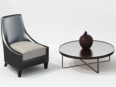 3d现代椅子茶几组合单人沙发模型
