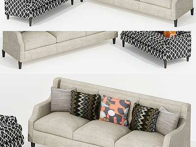 3d现代布艺沙发纹路沙发模型