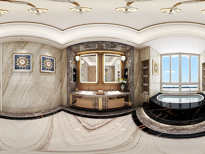 3d全景新中式卫生间淋浴房模型