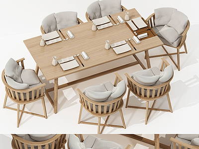 3d北欧实木原木色餐桌椅模型