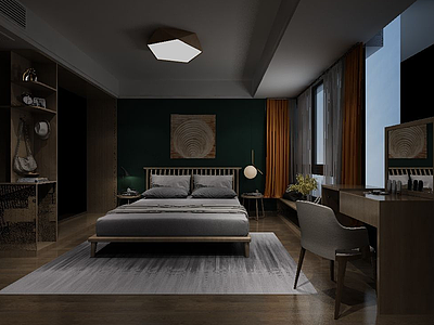 卧室双人床及背景墙3d模型