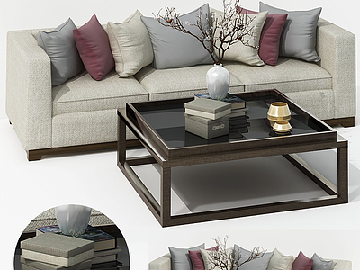 3d现代布艺沙发茶几椅组合模型