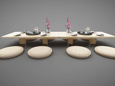 3d日式条形餐桌模型