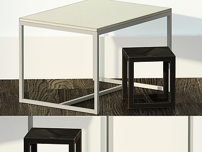3d现代简约方桌与方凳模型