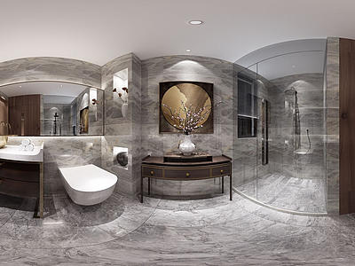 3d新中式轻奢卫生淋浴间全景模型