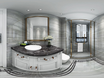 3d卫生间洗手台淋浴间全景模型