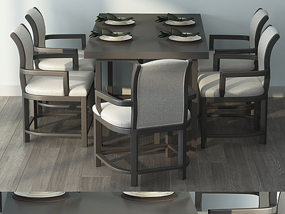 3d现代边桌休闲餐桌椅组合模型