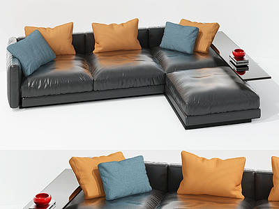 3d现代L型真皮沙发多人沙发模型