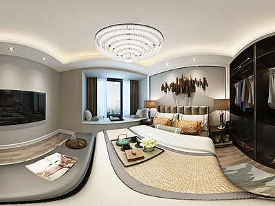 3d全景新中式卧室模型