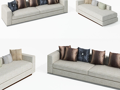 3d现代布艺沙发多人沙发组合模型