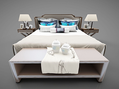 床头柜台灯组合模型3d模型