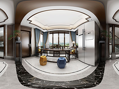 全景新中式茶室模型3d模型