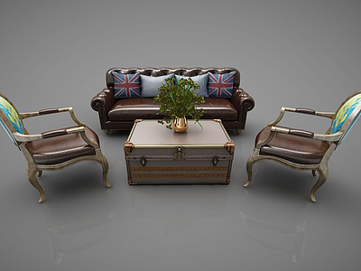 3d美式复古沙发模型