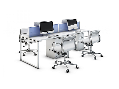 3d现代办公桌工位模型