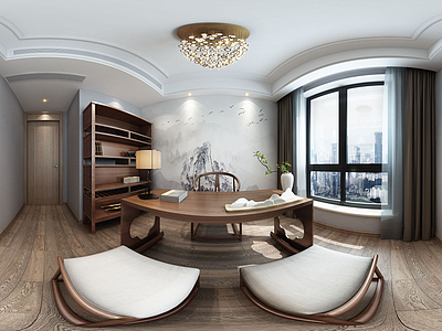 全景新中式茶室模型3d模型