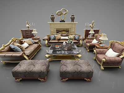 欧式复古沙发组合模型3d模型
