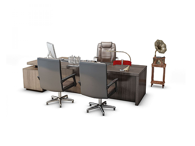 3d老板台办公桌模型