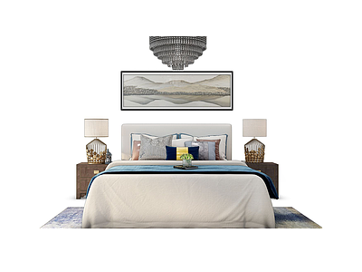 新中式床吊灯组合模型3d模型