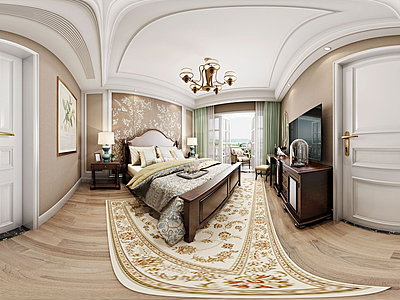 3d美式卧室全景模型