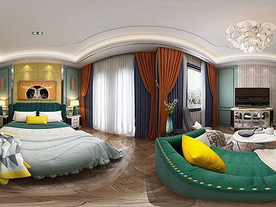 3d现代卧室全景模型