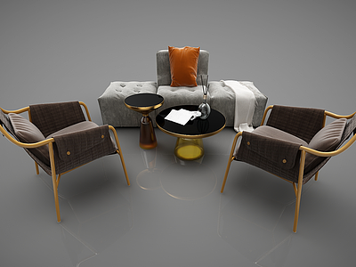 3d沙发茶几组合新中式模型