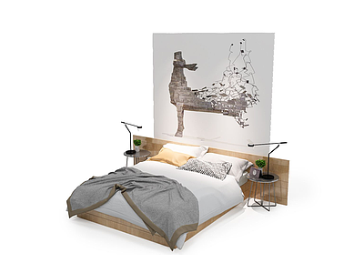 3d现代床柜子组合模型