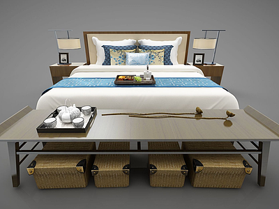 3d床头柜台灯组合模型