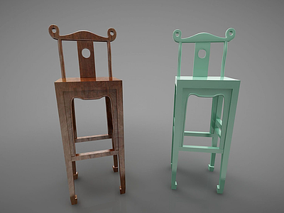 3d新中式风格吧台椅模型