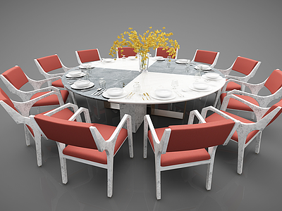 3d圆形餐桌椅模型