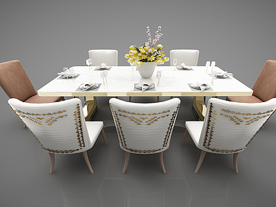 3d餐桌组合模型