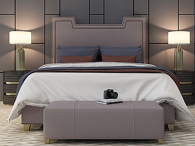 3d新中式床床头柜模型