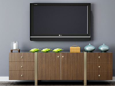 电视柜电视背景墙饰品模型3d模型