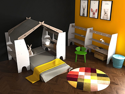 3d儿童床房柜模型