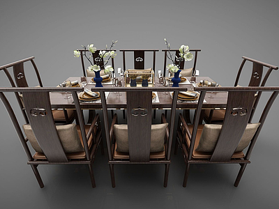 3d新中式风格的餐桌模型