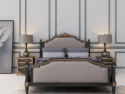 3d欧式古典法式床床头柜模型