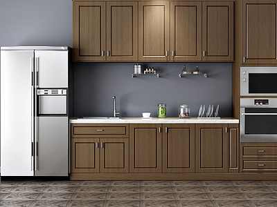 3d整体厨房冰箱橱柜组合模型