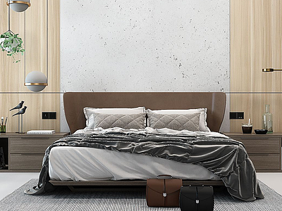 现代双人床卧室模型3d模型