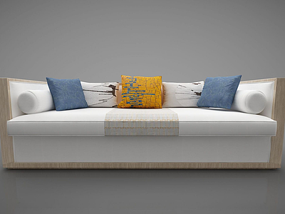 3d现代多人沙发布艺抱枕模型