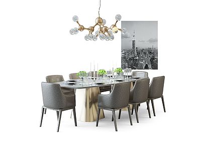 现代餐桌椅组合吊灯模型3d模型