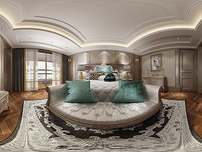 欧式奢华卧室全景模型3d模型
