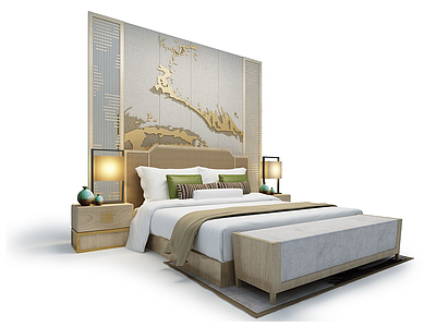 3d酒店现代床模型