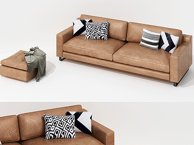 3d现代真皮沙发组合模型