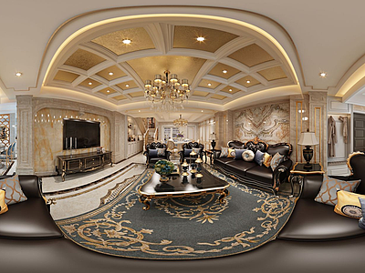 3d古典美式客餐厅全景模型