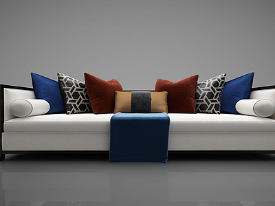 3d新中式风格现代布艺沙发模型