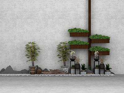 3d盆景假山鹅卵石花园园艺模型