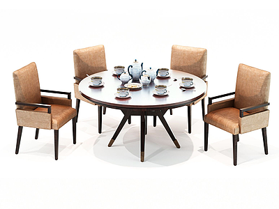 3d美式布艺餐桌椅组合模型