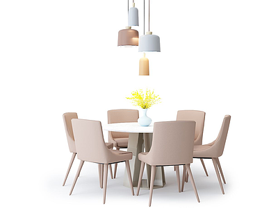 3d北欧餐桌椅吊灯组合模型