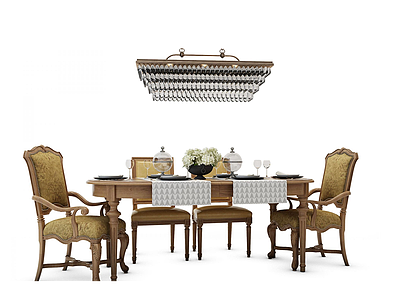 3d欧式美式餐桌椅组合模型