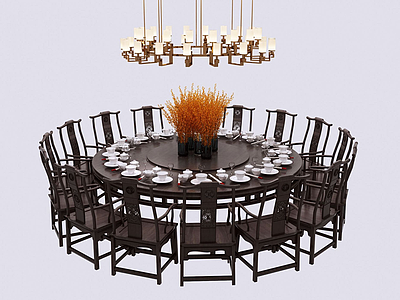 新中式餐桌椅组合模型
